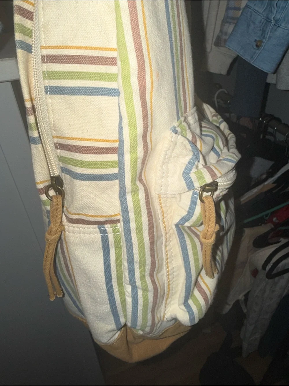 O’Neil Striped Cream Backpack with Green & Blue Accents